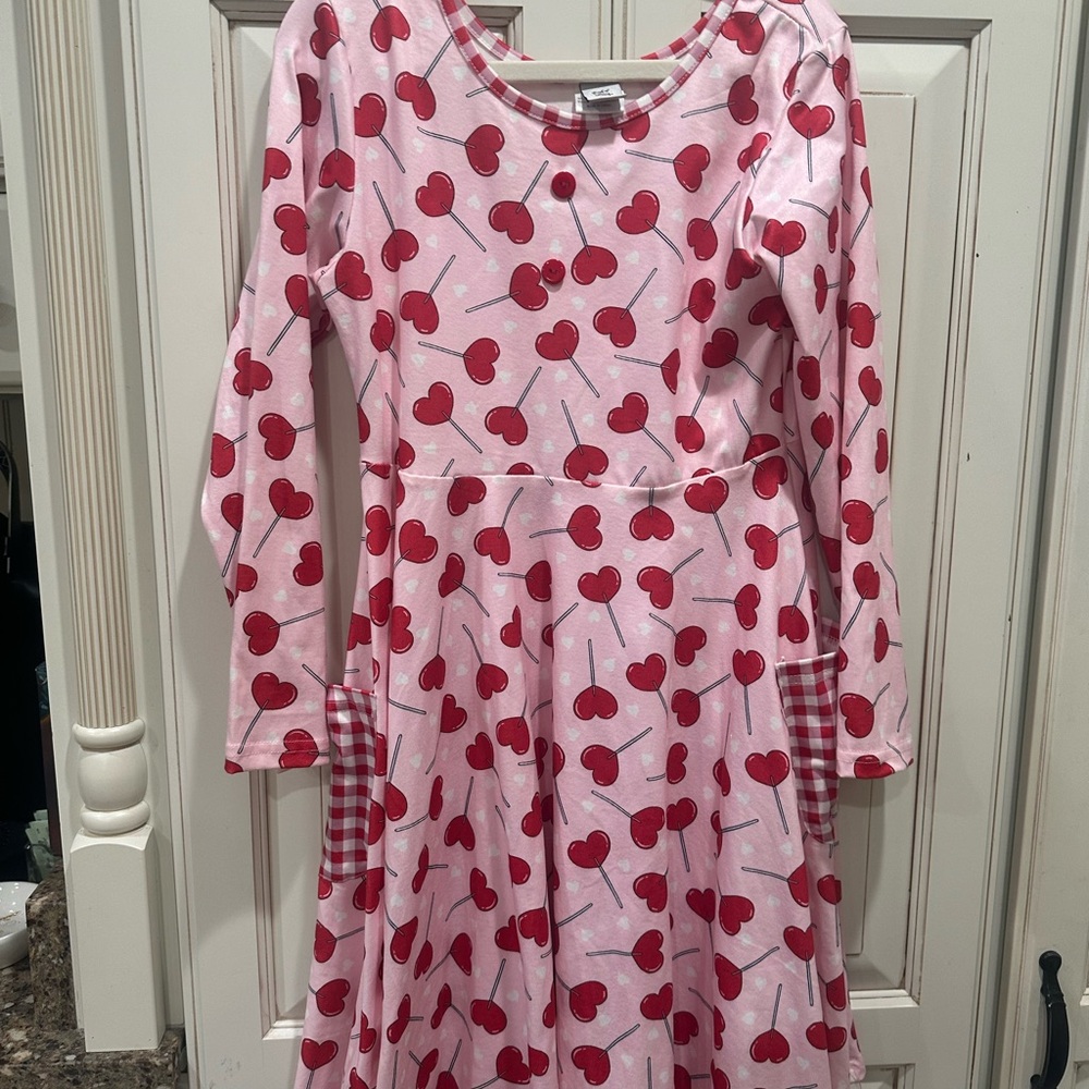 Pink Dress with Red Heart Pattern